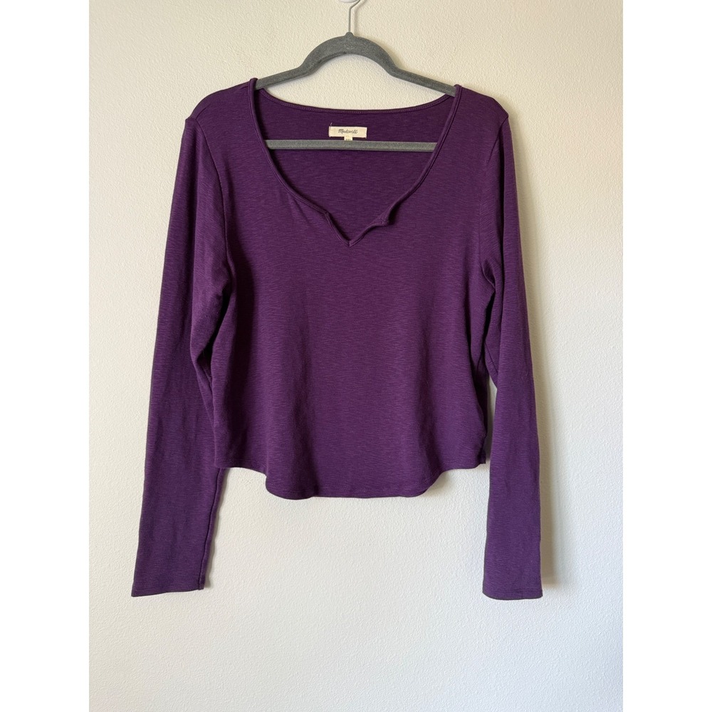 Madewell Purple Cotton Blend Notch Neck Long Sleeve Slub Tee XXL